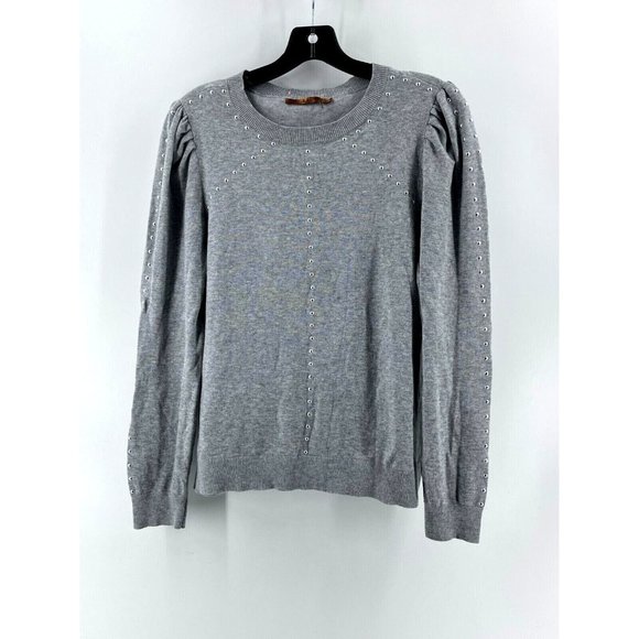 Belldini Women's Gray Knit Sweater Pleated Shoulders Silver Beads Size M - Picture 2 of 9